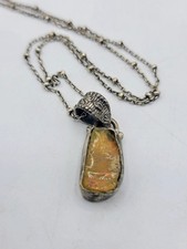 Colar pingente de opala prata esterlina folha artesanal fiança corrente Itália 925 vintage, usado comprar usado  Enviando para Brazil