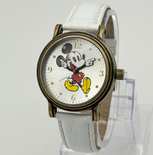 Relógio masculino Disney estilo vintage tom dourado ponteiros móveis 38 mm, couro branco funciona comprar usado  Enviando para Brazil