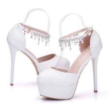 Sandália plataforma salto alto feminina de cristal salto alto sapatos de casamento salto agulha, usado comprar usado  Enviando para Brazil