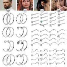 Kit de piercing de orelha labret 2-64 peças anéis de nariz aço cirúrgico parafuso/L/reto 20G comprar usado  Enviando para Brazil