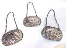 IANTHE Vintage DECANTER LABEL x3 BRANDY + XEREZ + WHISKY Feito na Inglaterra comprar usado  Enviando para Brazil