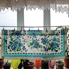 Cortina de Linho Flores 43" x 19" Vara de Flores Azul Bolso Floral Valance Vintage comprar usado  Enviando para Brazil