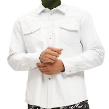 Camisa de motociclista masculina de couro de cordeiro genuíno macio slim fit branca manga completa comprar usado  Enviando para Brazil