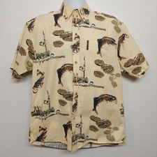 Usado, Camisa masculina NORTH RIVER Outfitters peixe MED amarelo manteiga botão para cima algodão truta comprar usado  Enviando para Brazil