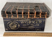 ANTIGUO TAPÓN CORTADO TRABAJADOR LATA LITOGRAFÍA FUMAR TABACO LATA CON ETIQUETA DE PAPEL RICHMOND VA segunda mano  Embacar hacia Mexico