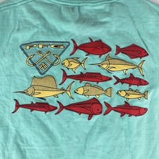 Camiseta masculina Columbia PFG azul média pesca Mahi atum gráfico manga curta comprar usado  Enviando para Brazil