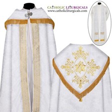 Conjunto de capa e estola BRANCO com bordado IHS, capa pluvial, chape, frente distante comprar usado  Enviando para Brazil