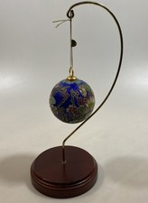 Antigo Suporte de Exibição de Bola Floral Cloisonné Ornamento de Natal Esmalte Azul Cobalto comprar usado  Enviando para Brazil