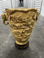 Vaso de urna vintage chinês esculpido em resina 11,5" pagode cênico elefante BA997 comprar usado  Enviando para Brazil