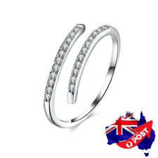 Novo 925 Sterling Silver Simples Cristal Wedding Engagement Band Ring Ajustável comprar usado  Enviando para Brazil