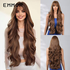 Perucas femininas marrons onduladas longas de 30 pol. peruca marrom escura com franjas perucas de cabelo naturais  comprar usado  Enviando para Brazil