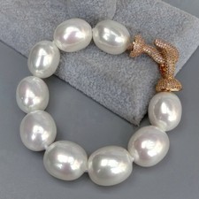 Pulseira em forma de ovo pérola concha marinha branca 8,5 pol. fecho pavê Cz comprar usado  Enviando para Brazil