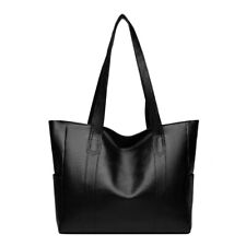 Usado, Bolsa de ombro feminina casual grande capacidade PU sólida bolsa de alça superior (preta) comprar usado  Enviando para Brazil