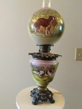 "Antigua lámpara de salón victoriana GWTW electrificada 23"" con perros. Punteros ingleses.Rara" segunda mano  Embacar hacia Mexico