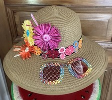 Chapéu de palha de óculos de sol aparência retrô anos 50/60 feito à mão novo - Tiki verão piscina praia comprar usado  Enviando para Brazil