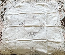 Mesa de cartas vintage de linho Bruxelas acabamento de renda 33”x34” 4 guardanapos da mãe anos 1930-40 comprar usado  Enviando para Brazil