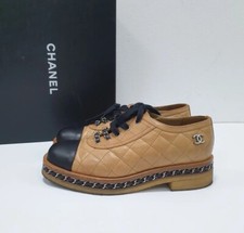 Oxfords Chanel de couro acolchoado com corrente enfeitada biqueira tamanho 37,5 comprar usado  Enviando para Brazil