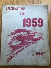 MOTOCICLETA INDIANA 1959 LIVRO COMPLETO FOLHA DE ESPECIFICAÇÕES REVENDEDOR RARO Apache, Chefe comprar usado  Enviando para Brazil