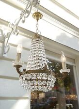 Usado, PEQUENO CHARME ANTIGO CESTA DE LATÃO LUSTRE DE VIDRO LÂMPADA USADA 3 LUZES comprar usado  Enviando para Brazil