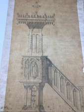 Projeto de desenho arquitetura igreja plano de estudo púlpito para pregar século XIX comprar usado  Enviando para Brazil