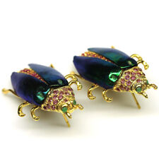 925 Argent Sterling Rouge Rubis, Émeraude & Bijou Beetle Ailes Oreilles comprar usado  Enviando para Brazil