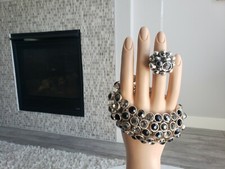 Conjunto de 8 anéis de pulseira de prata estanho Avant Gard robusto preto/claro cristal assinado comprar usado  Enviando para Brazil