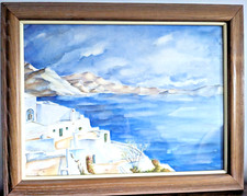 Original watercolour santorini for sale  BRENTWOOD