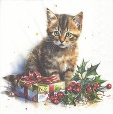 1 Lunch Papier Serviette Napkin (RS-95) kleine Katze mit Geschenk - Weihnachten, usado comprar usado  Enviando para Brazil