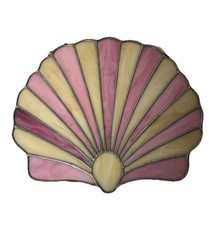 Antigo ventilador de vitral com chumbo apanhador de sol concha do mar - rosa e bege - 11”x 10” comprar usado  Enviando para Brazil