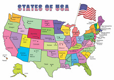 CARTAZ LAMINADO Learning Kids School Nursery Estados dos EUA América Mapa 50 comprar usado  Enviando para Brazil