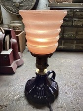 Abajur de vidro preto Art Deco com cabo de pano soquete latão sombra rosa comprar usado  Enviando para Brazil