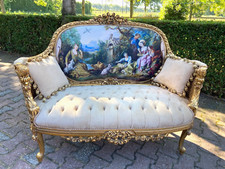 Sofá Settee Loveseat Louis XVI Vintage Dourado Faia Veludo Bronzeado Encosto Cênico comprar usado  Enviando para Brazil