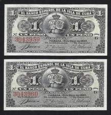 CARIBE - Banco Español  Pareja Correlativa 1 Peso 1896  Serie G   SC / UNC comprar usado  Enviando para Brazil