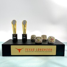 Texas Longhorns College NCAA Football Championship Trophy & 4 Rings Vitrine comprar usado  Enviando para Brazil