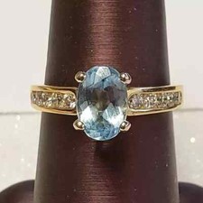 Anel de noivado de ouro amarelo sólido 14k com água-marinha e diamante natural 2,30 quilates 6 7 comprar usado  Enviando para Brazil