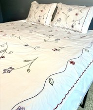 Usado, Conjunto de edredom Pottery Barn 3 peças capa 2 fronhas floral bordado frisado branco 87x84” comprar usado  Enviando para Brazil