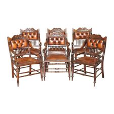 SUITE DE SEIS POLTRONAS DE JANTAR CHESTERFIELD ANTIGAS DE COURO MARROM TOTALMENTE RESTAURADAS comprar usado  Enviando para Brazil