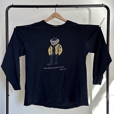 Camisa polo vintage Y2K esporte urso manga longa desbotada preta urso polo tamanho grande comprar usado  Enviando para Brazil