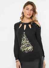 Blusa Nera Con Paillettes A Maniche Lunghe Taglia Plus UK 22 (XM-8) comprar usado  Enviando para Brazil