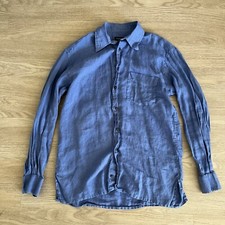 Camisa masculina Canali tamanho grande azul linho linho botão para cima manga longa comprar usado  Enviando para Brazil