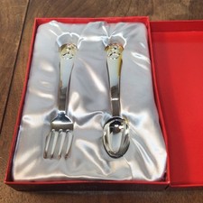 Conjunto de garfo e colher infantil FAO Schwarz Keepsake banhado a prata ursinho de pelúcia em relevo comprar usado  Enviando para Brazil