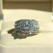 Conjunto de anel de noivado de prata esterlina 925 real 2 CT corte princesa moissanita comprar usado  Enviando para Brazil