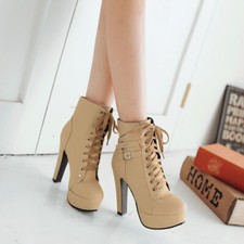 Botas al tobillo Combat para mujer con cordones plataforma punk montar motor occidental tacón alto segunda mano  Embacar hacia Mexico
