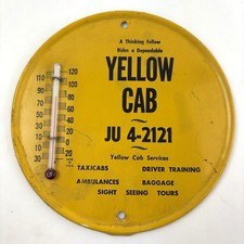 Termômetro de estanho vintage 1950 cabine amarela redondo publicidade externa litho comprar usado  Enviando para Brazil