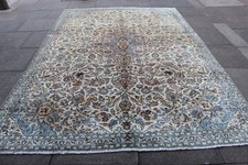 Tapete vintage usado feito à mão tradicional oriental de lã cinza branco 330x225cm comprar usado  Enviando para Brazil