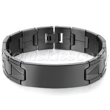 Moda Aço Inoxidável Polido Preto Masculino Pulseira De Corrente De Pulso link engravable, usado comprar usado  Enviando para Brazil