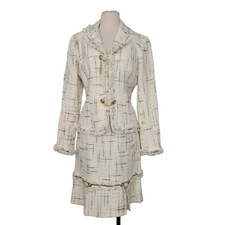 Conjunto de jaqueta e saia vintage Bigio Collection tweed tamanho 4 preto creme elegante plissado comprar usado  Enviando para Brazil