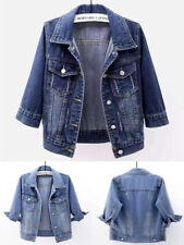 Jaqueta jeans feminina manga 3/4 casaco lavagem jeans casaco cropped caminhoneiro↷ comprar usado  Enviando para Brazil