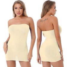 Mini vestido Bodycon feminino sem alças tubo deslizante semi transparente elástico comprar usado  Enviando para Brazil