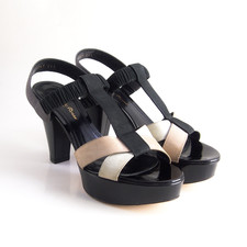 GIANVITO ROSSI Correa T Plataforma Sandalias Negro Marfil Colorete Ante Eu 36.5 comprar usado  Enviando para Brazil
